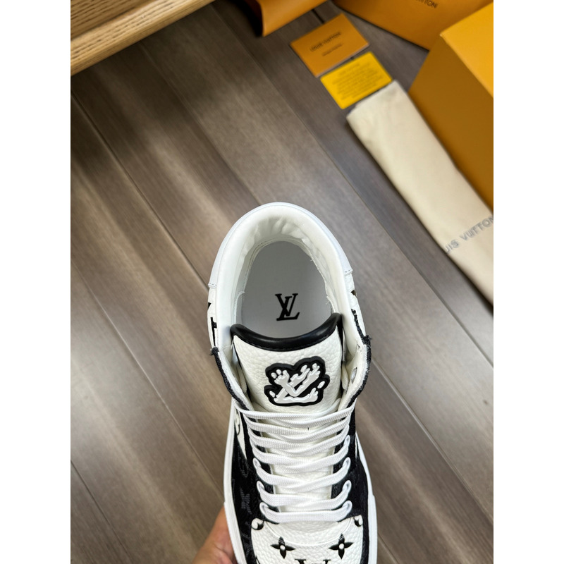 l**is V*t*n trainer high top monogram white and black