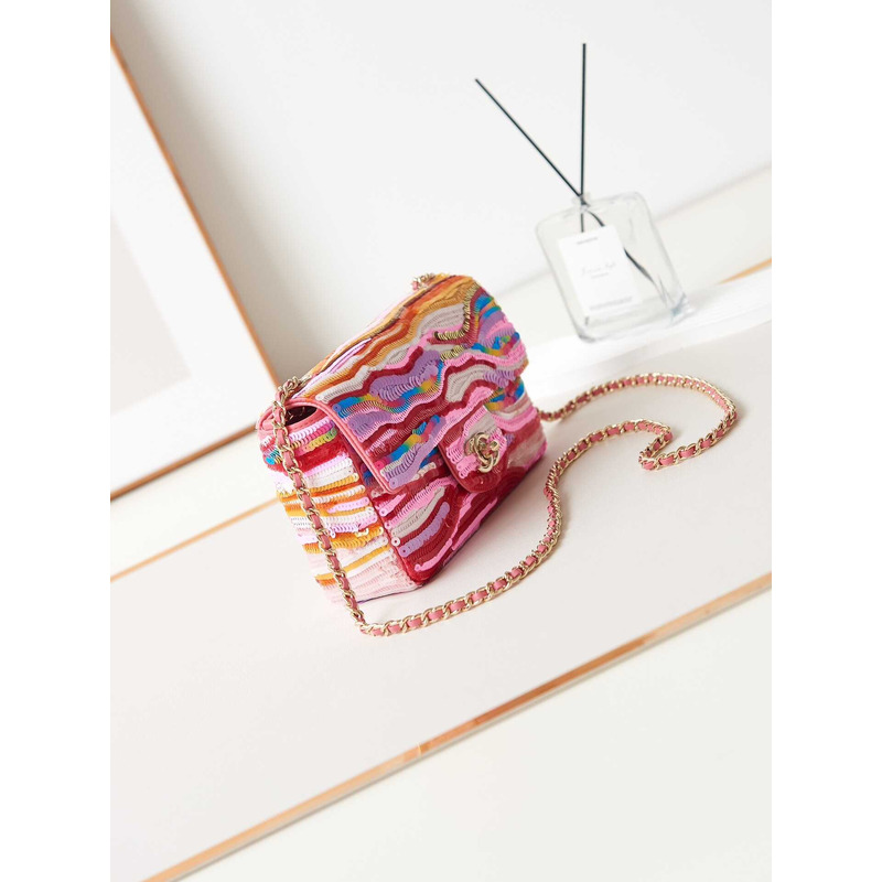 Ch*el mini flap bag symphony gradient beads pink