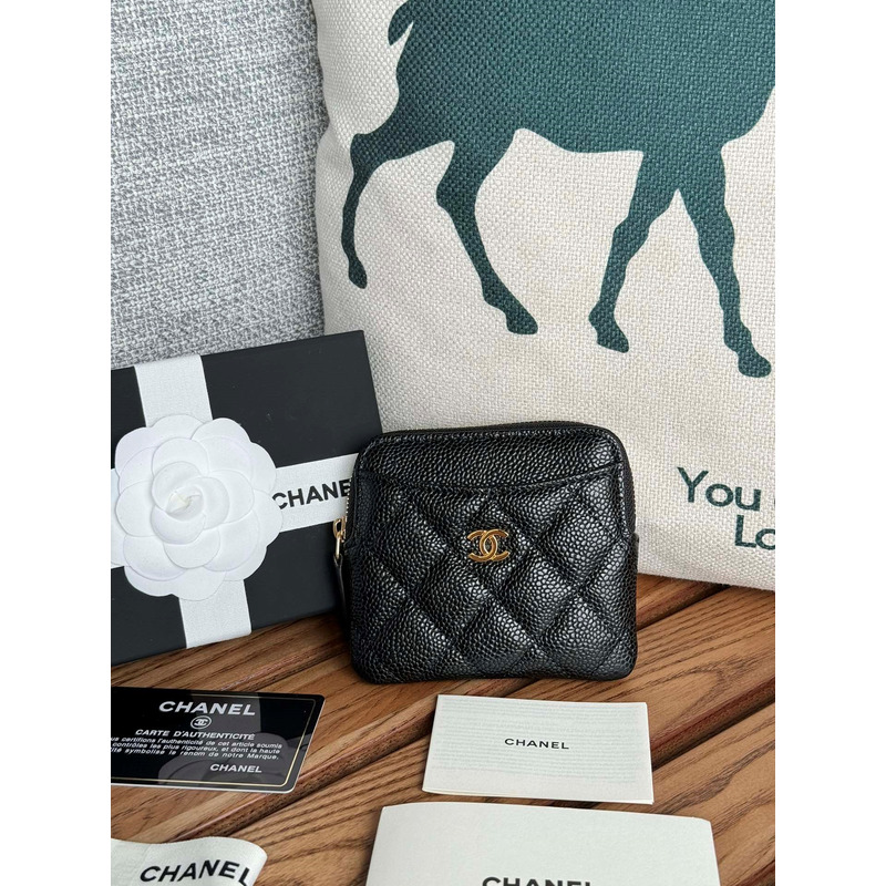 Ch*el classic zip coin purse calfskin black