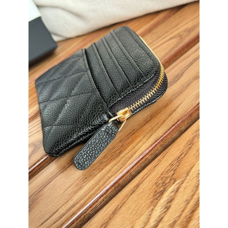 Ch*el classic zip coin purse calfskin black