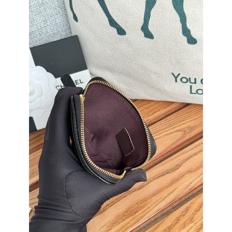 Ch*el classic zip coin purse calfskin black