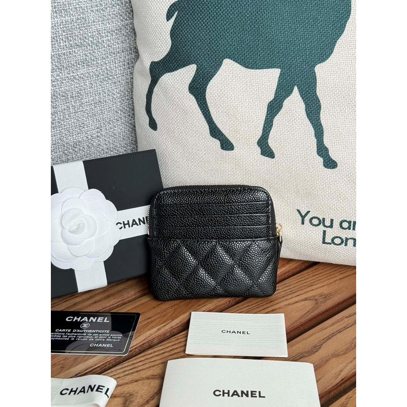 Ch*el classic zip coin purse calfskin black