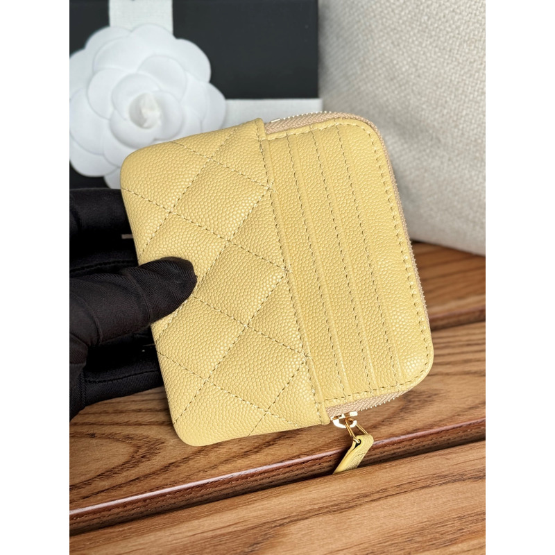 Ch*el classic zip coin purse calfskin yellow