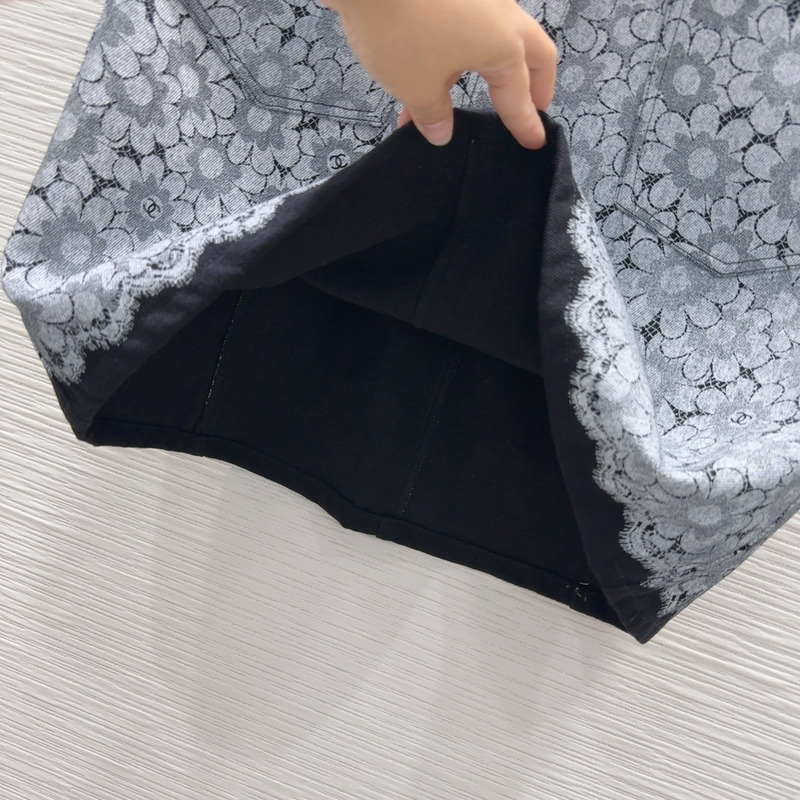 Ch*el skirt layered collage printed denim