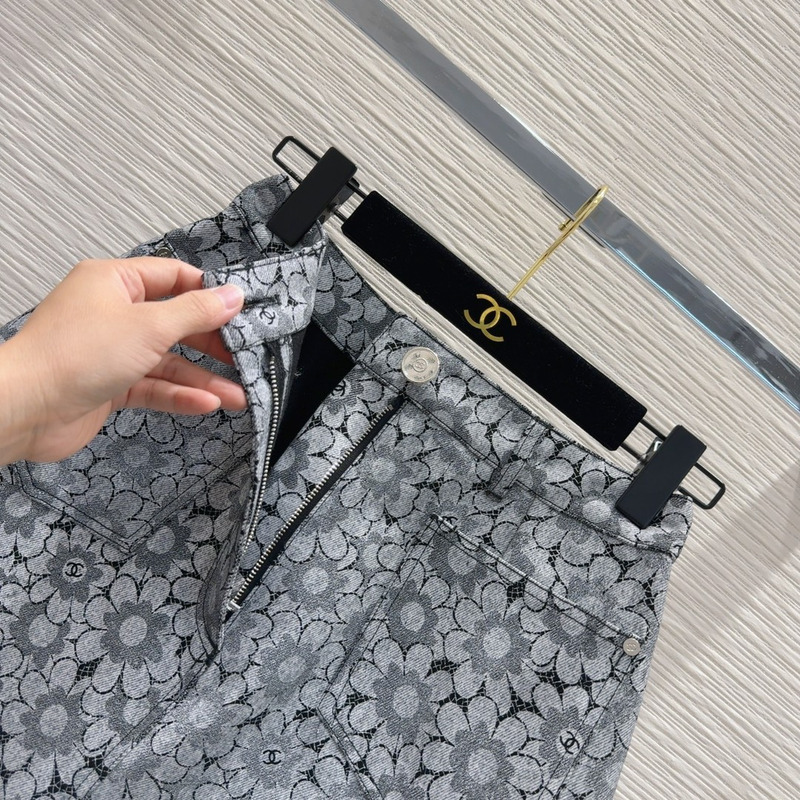 Ch*el skirt layered collage printed denim