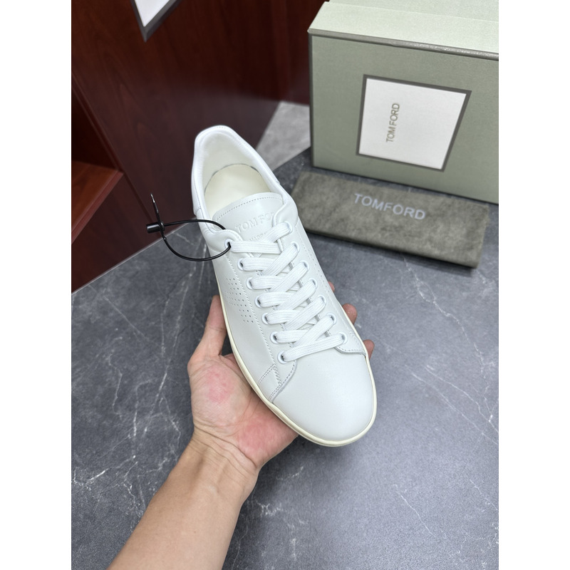 Tom Ford Warwick Grained Leather Low-top Sneaker White