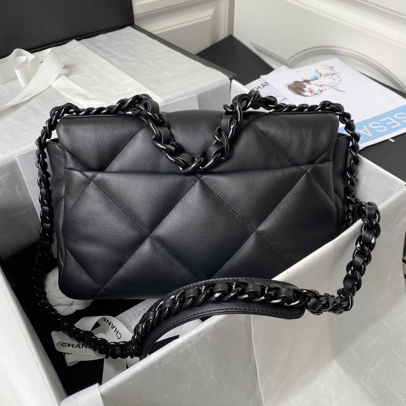 Ch*el 19 bag lambskin quilted so black large