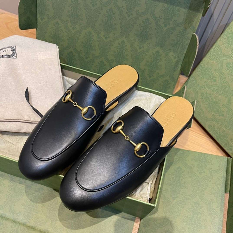 G*u*i horsebit leather backless loafers