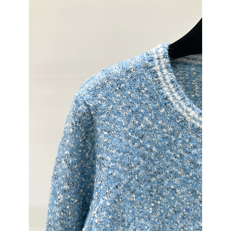 Ch*el logo long sleeve cardigan sweater in blue