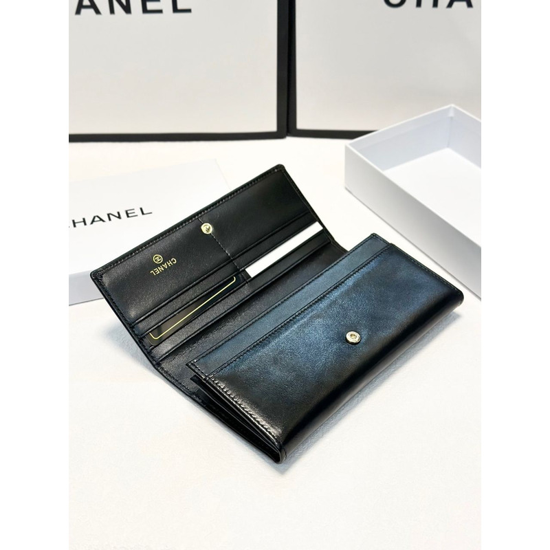 Ch*el cc long bifold wallet black