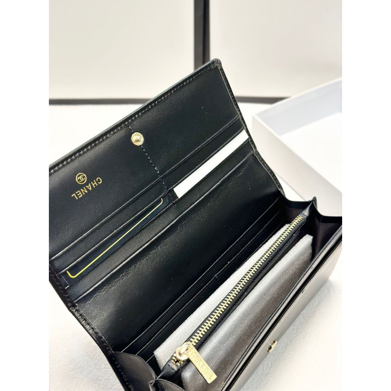 Ch*el cc long bifold wallet black