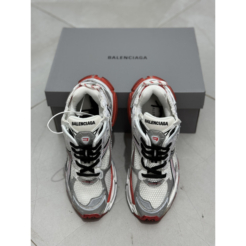 Ba*len*cia*ga runner sneaker in white, grey and red