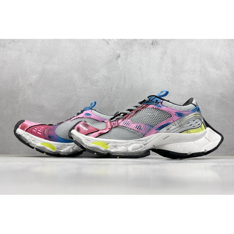 Ba*len*cia*ga stapler sneaker in grey, blue, pink, neon yellow and white