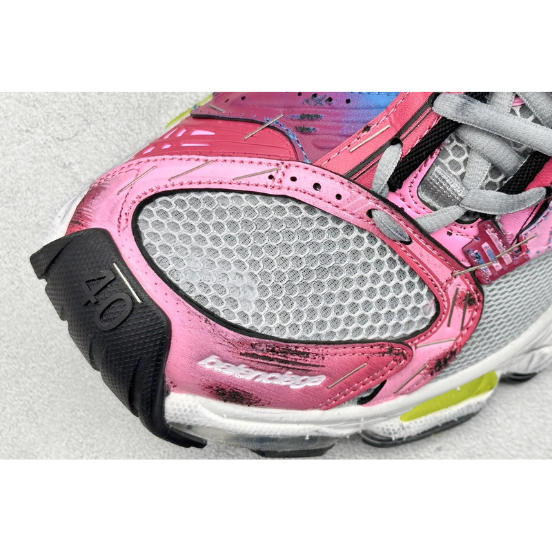 Ba*len*cia*ga stapler sneaker in grey, blue, pink, neon yellow and white
