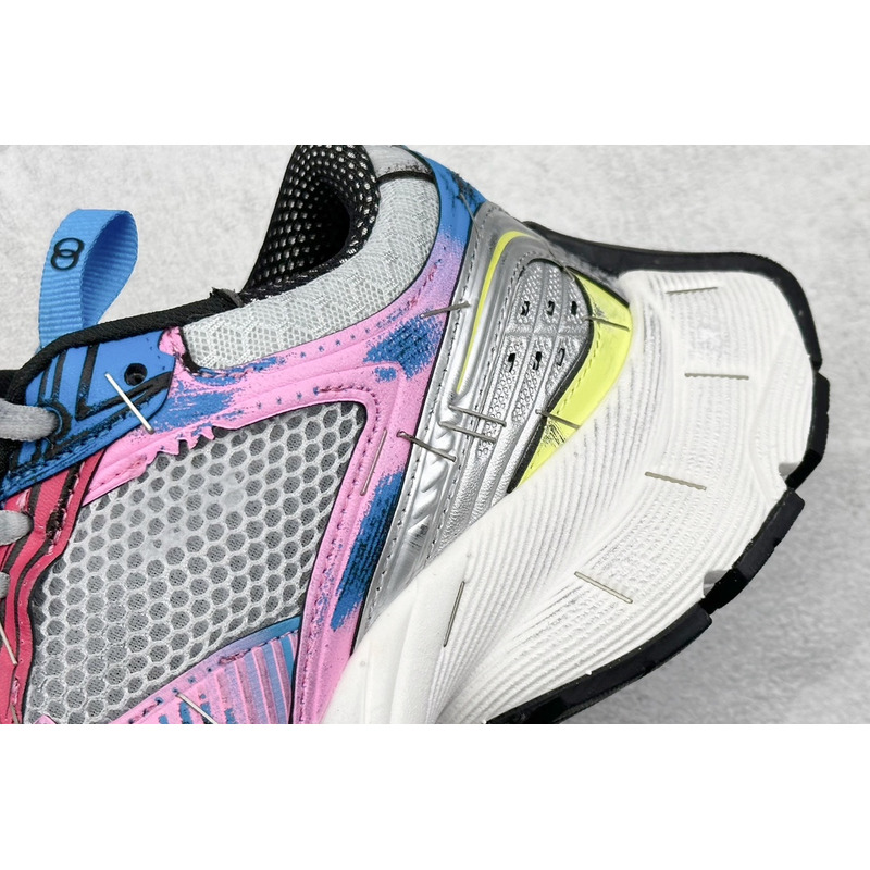 Ba*len*cia*ga stapler sneaker in grey, blue, pink, neon yellow and white