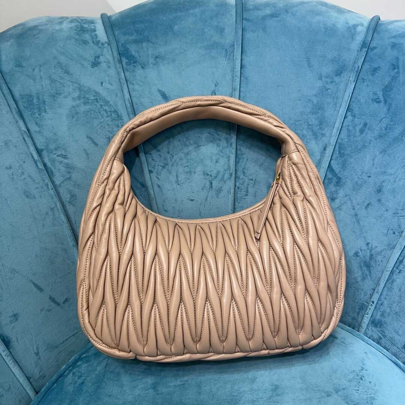 Miu Miu Wander Matelasse Nappa Leather Half Moon Brownish