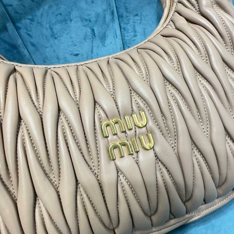 Miu Miu Wander Matelasse Nappa Leather Half Moon Brownish