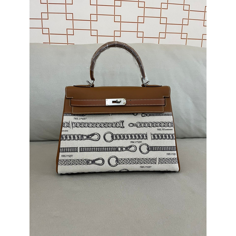H**mes kelly 25 retourne toile de camp dechainee veau barenia brown