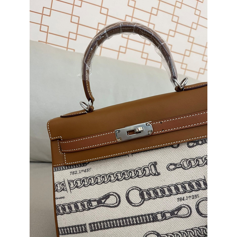 H**mes kelly 25 retourne toile de camp dechainee veau barenia brown