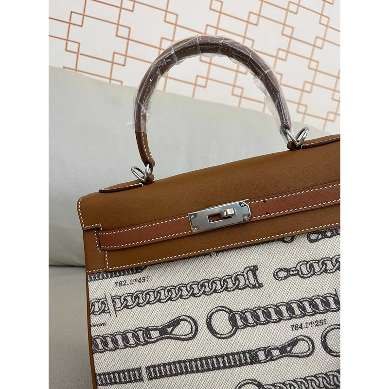 H**mes kelly 28 retourne toile de camp dechainee veau barenia brown