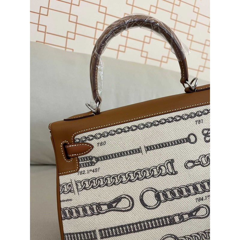 H**mes kelly 28 retourne toile de camp dechainee veau barenia brown