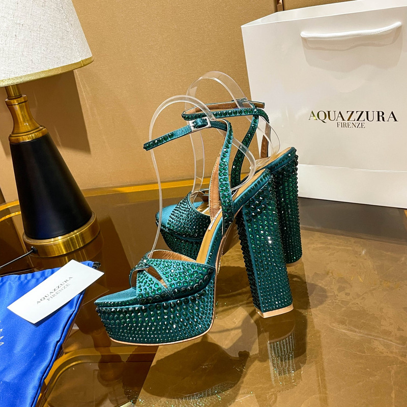 Aquazzura Sinner Crystal Plateau Satin Sandals Green