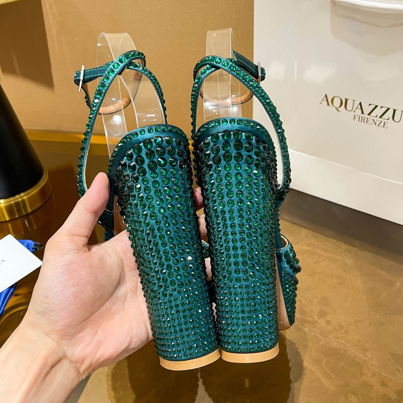 Aquazzura Sinner Crystal Plateau Satin Sandals Green
