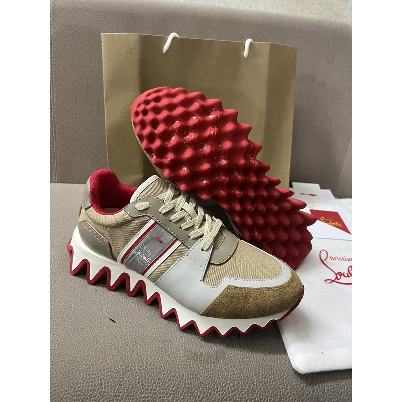 Ch**an louboutin nastroshark olona canva and calf leather men sneaker brown