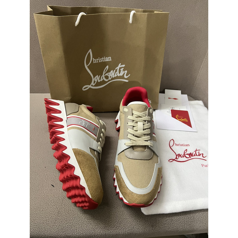 Ch**an louboutin nastroshark olona canva and calf leather men sneaker brown