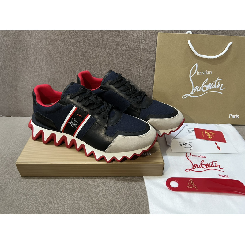 Ch**an louboutin nastroshark olona canva and calf leather men sneakers navy