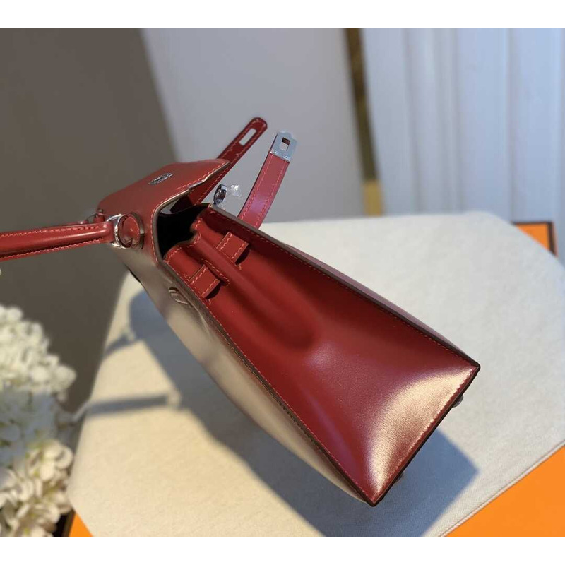 H**mes kelly 25 rouge h sellier sombrero silver hardware red