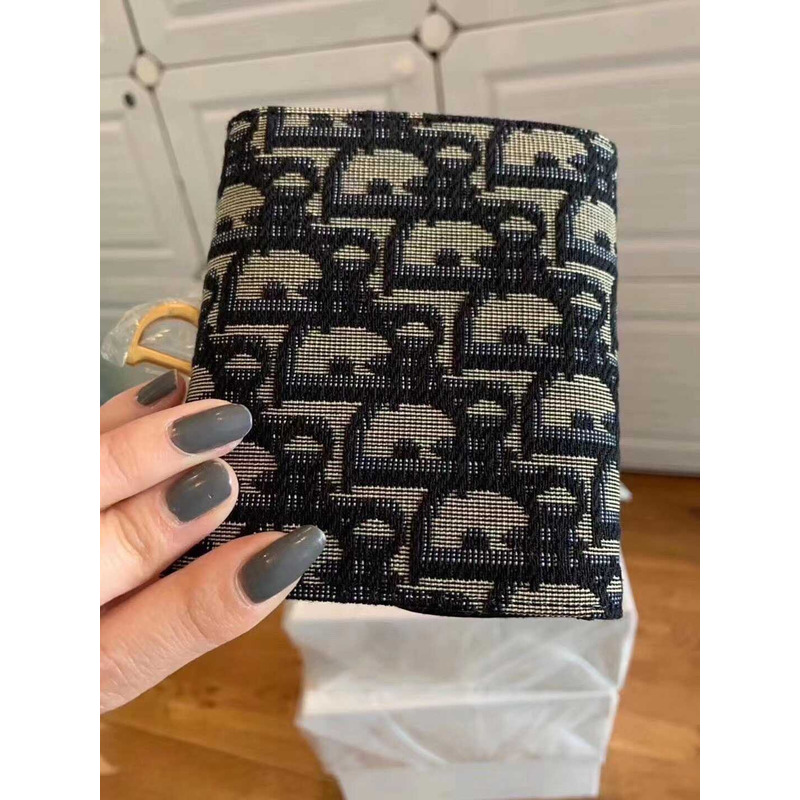 D*or oblique nano saddle chain pouch blue