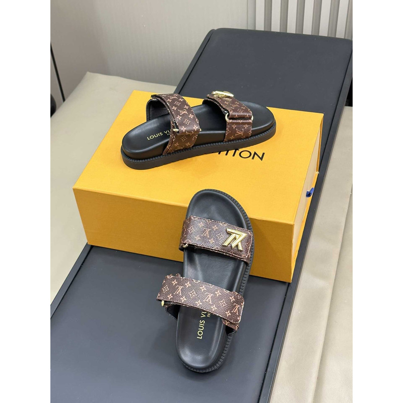 l**is V*t*n monogram lv flat sandals brown/black