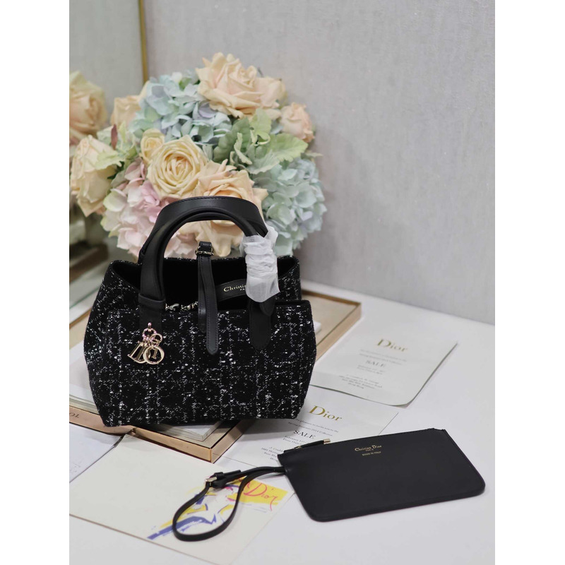 D*or medium toujours bag black cannage tweed