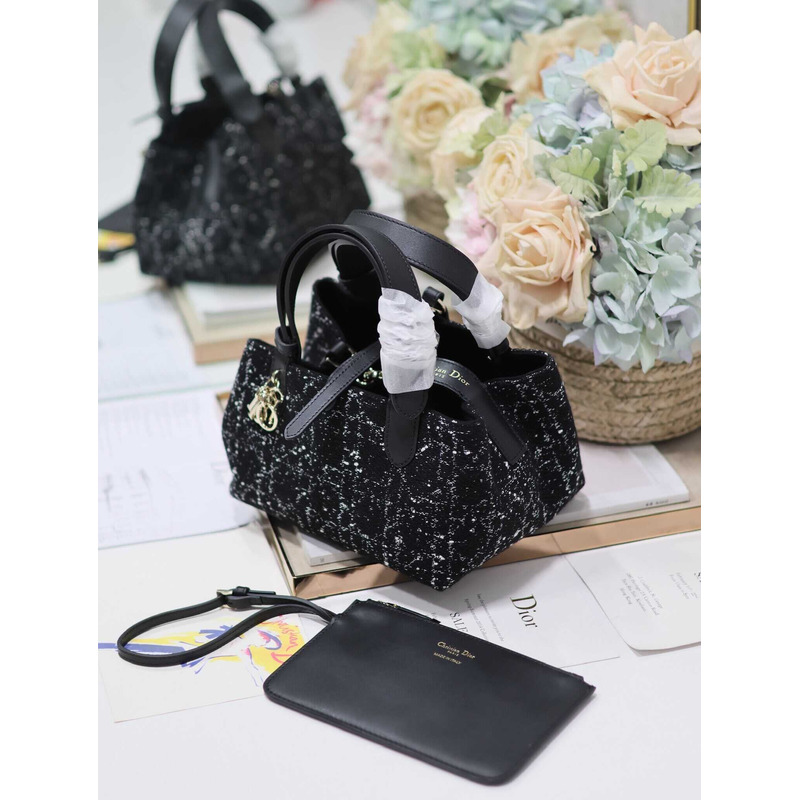 D*or medium toujours bag black cannage tweed