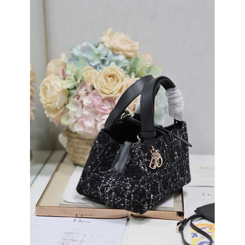 D*or medium toujours bag black cannage tweed
