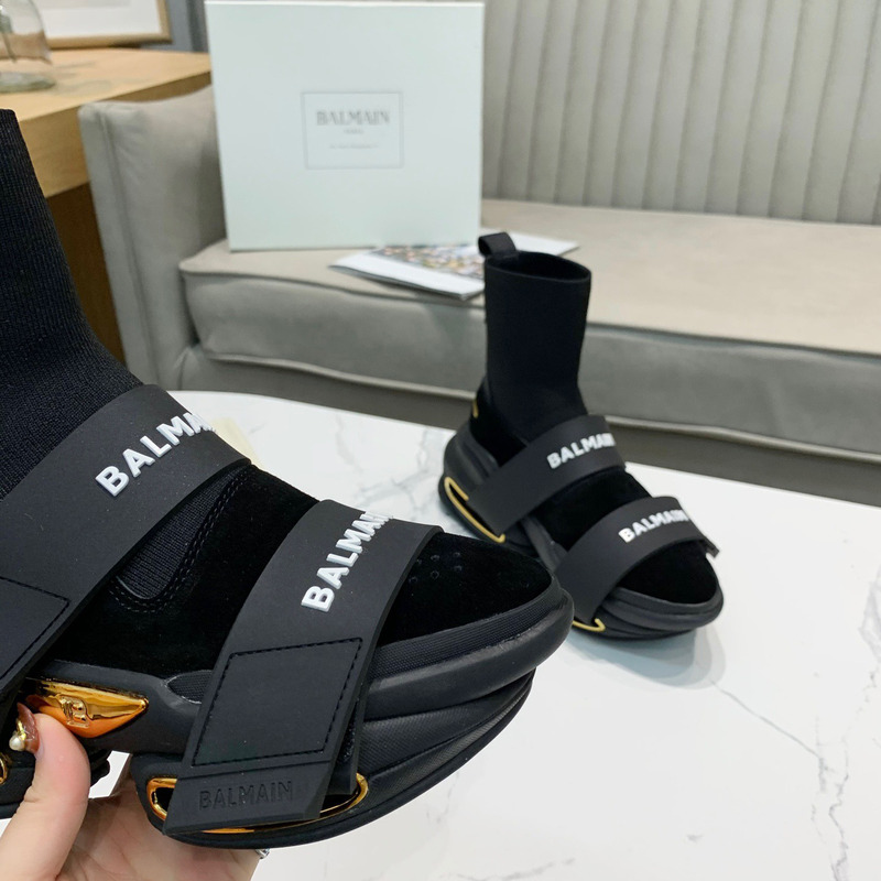 Balmain High-top Suede and Knit BBold Sneakers