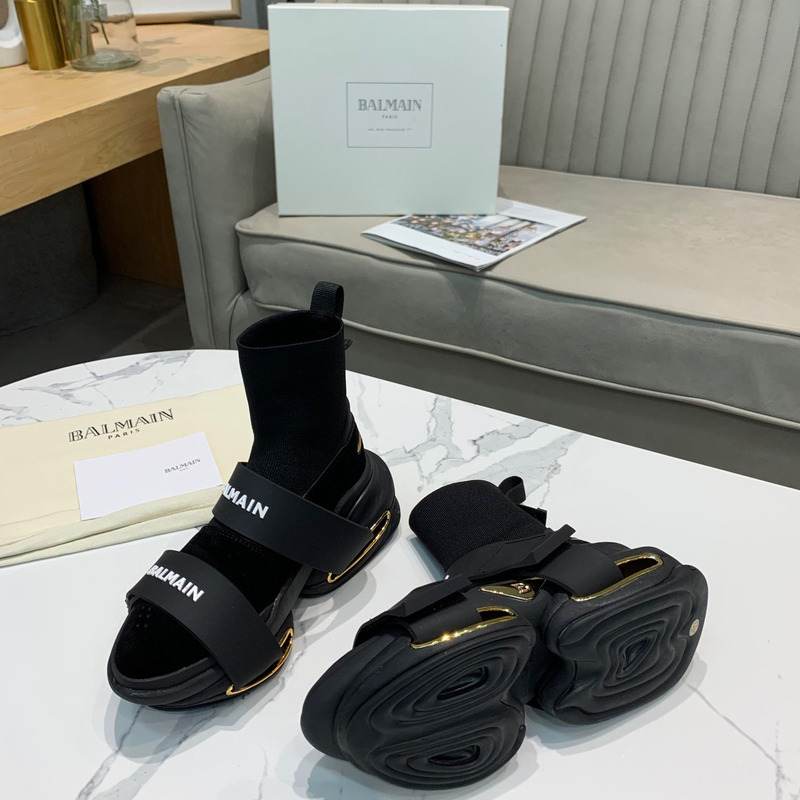 Balmain High-top Suede and Knit BBold Sneakers