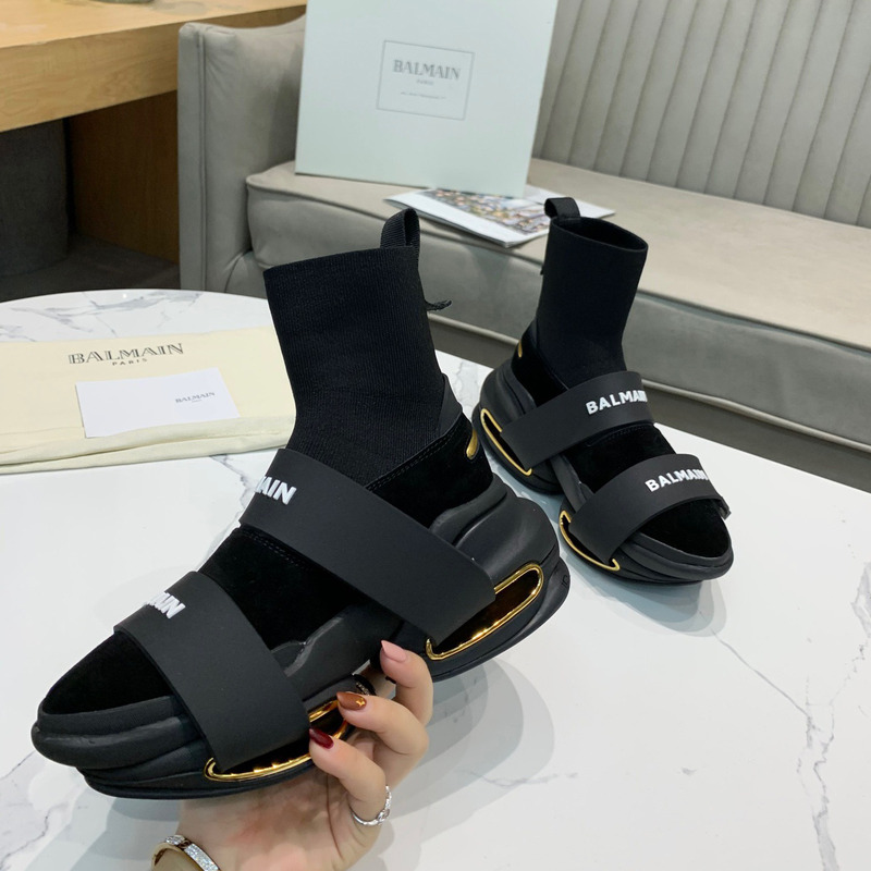 Balmain High-top Suede and Knit BBold Sneakers