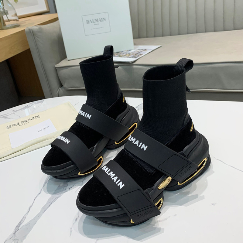 Balmain High-top Suede and Knit BBold Sneakers