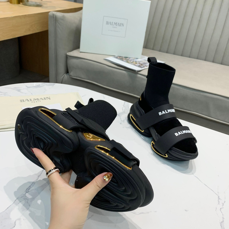 Balmain High-top Suede and Knit BBold Sneakers