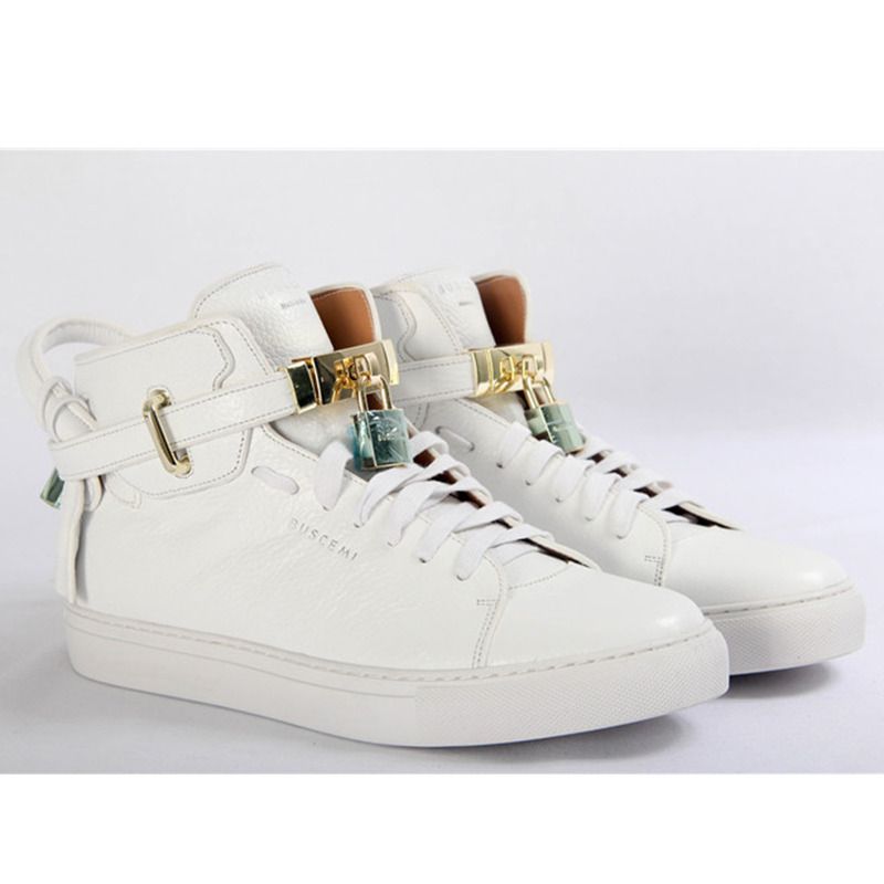 Buscemi High-top Top Pebbled Leather White Sneaker