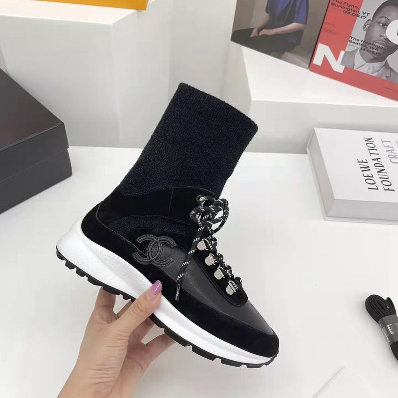 Ch*el suede calfskin & knit trainers