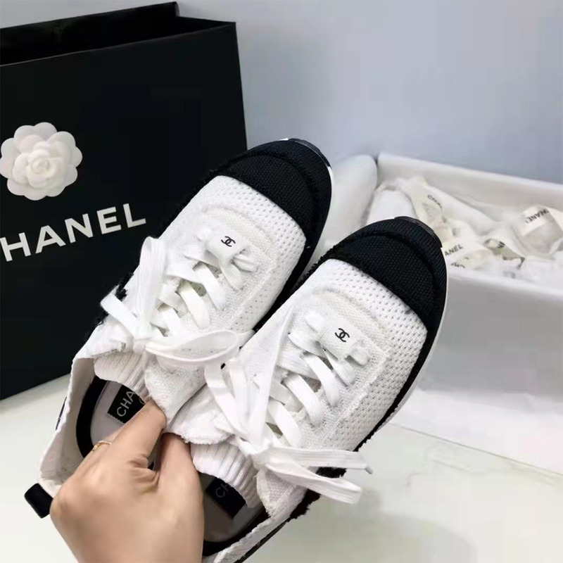 Ch*el knitwear white & black trainers