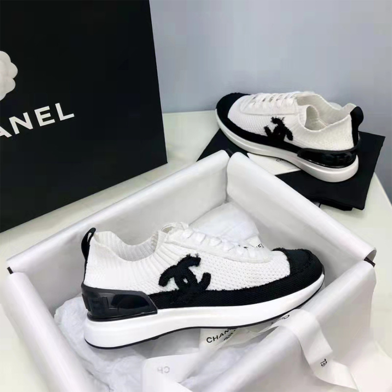 Ch*el knitwear white & black trainers