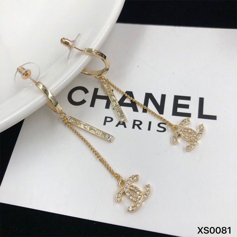 Ch*el  embellished crystal  metal earrings