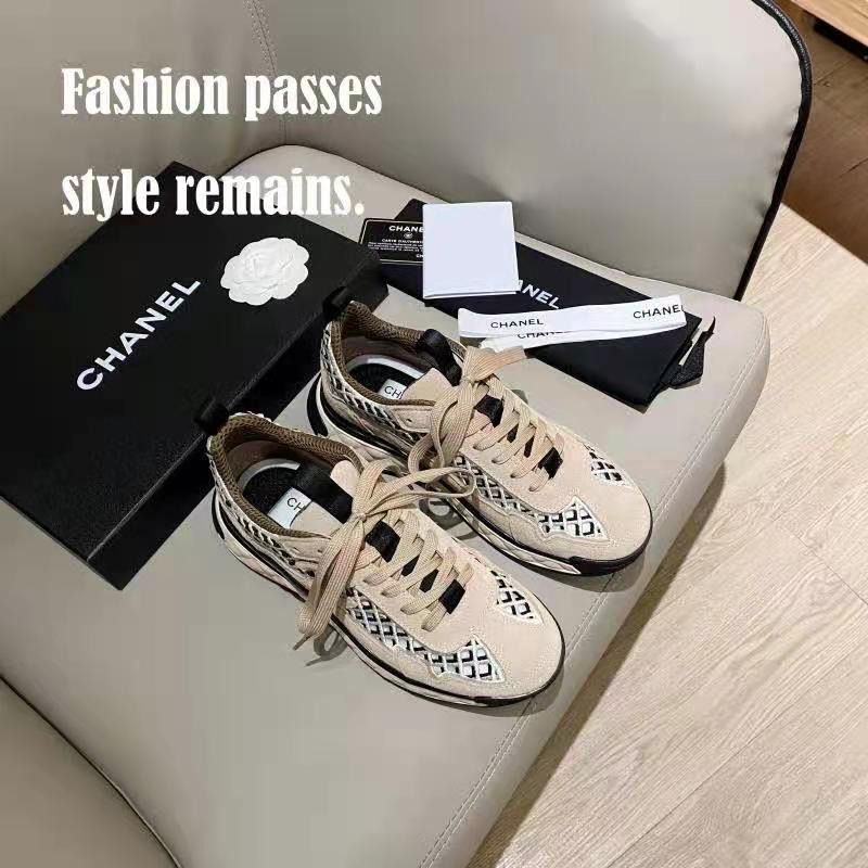 Ch*el suede calfskin & embroidery ecru & gray