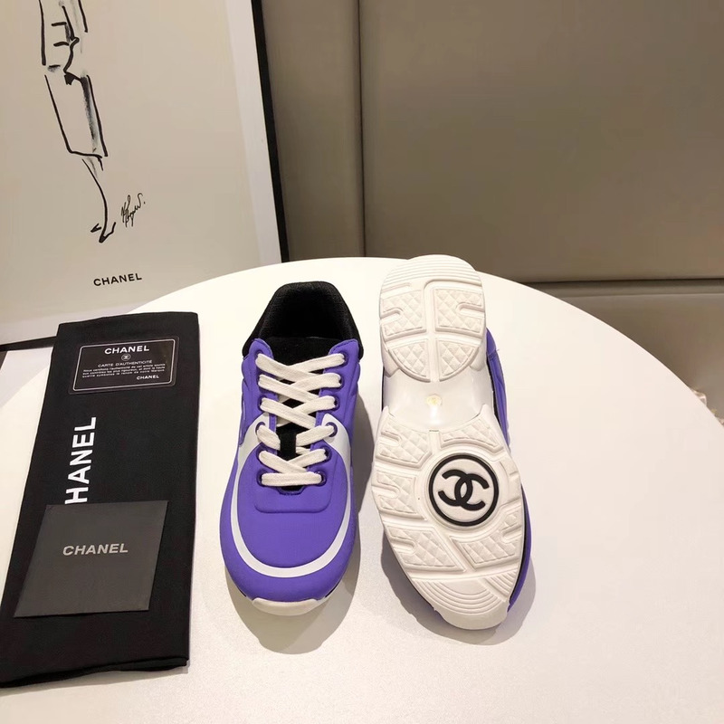 Ch*el suede calfskin sneakers in purple/white