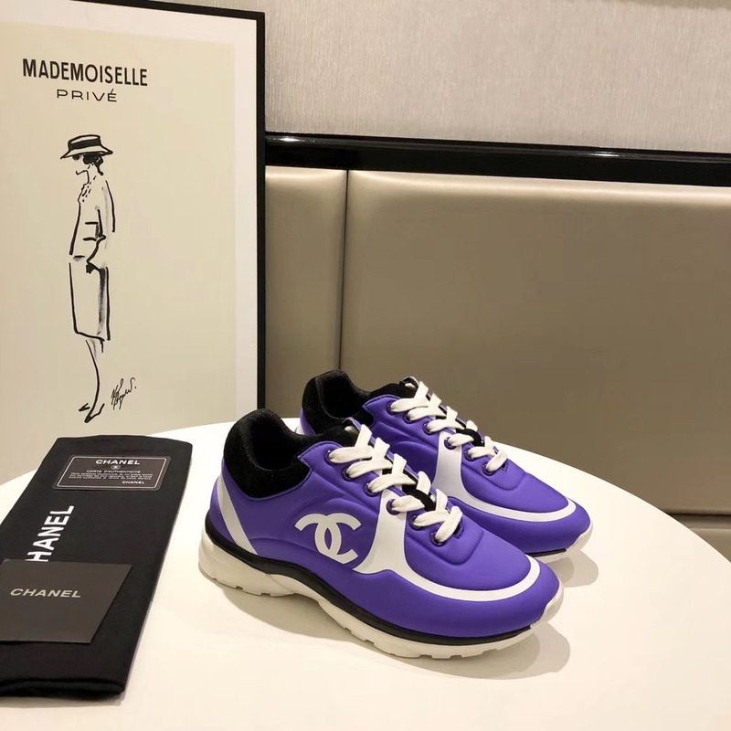Ch*el suede calfskin sneakers in purple/white