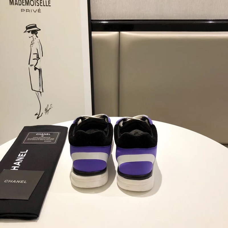 Ch*el suede calfskin sneakers in purple/white